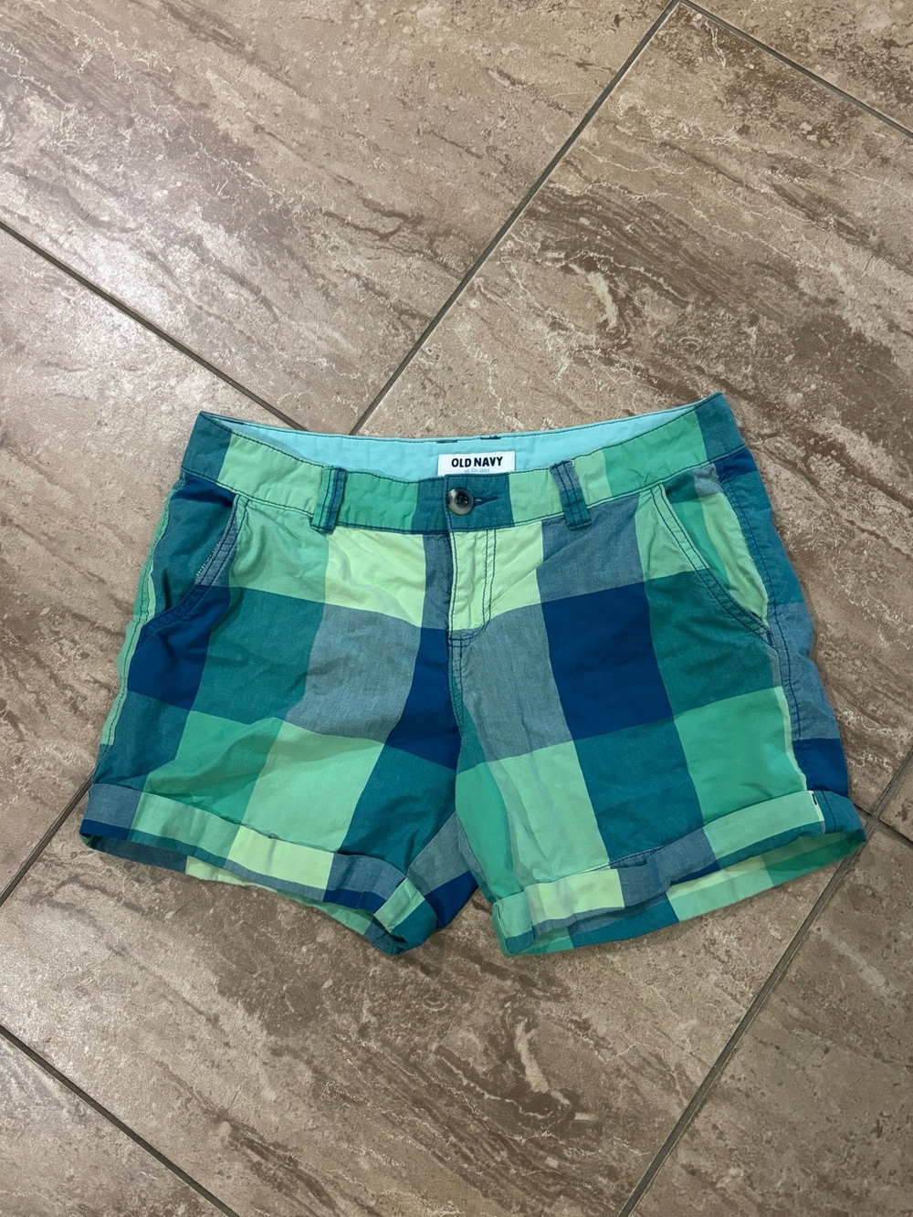 Old Navy vintage low waisted blue and green plaid checkered colorful y2k shorts